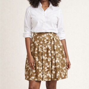 Boden Limited Edition Mustard and White Floral Pleated Silk Skirt - Size 14 EUC